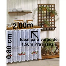 Cortina Pia Renda Branca Morango 2,00Larg X0,80 Alt - 2