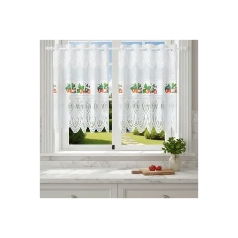 Cortina Pia Renda Branca Morango 1,60LARG X0,80 Alt