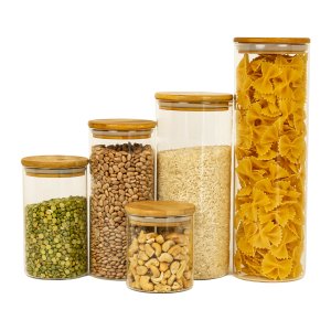 Potes de Vidro para Mantimentos com Tampa Bambu Oikos - 5 Pçs