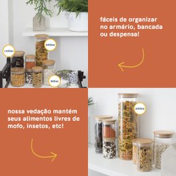 Potes de Vidro para Mantimentos com Tampa Bambu Oikos - 5 Pçs - 6