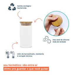 Pote de Vidro de Mantimentos 300Ml com Tampa de Bambu Oikos - 5