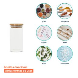 Pote de Vidro de Mantimentos 300Ml com Tampa de Bambu Oikos - 4