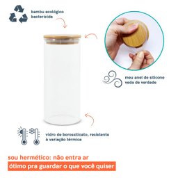 Pote de Vidro de Mantimentos 800Ml com Tampa de Bambu Oikos - 5