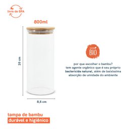Pote de Vidro de Mantimentos 800Ml com Tampa de Bambu Oikos - 2