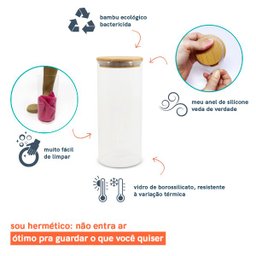 Pote de Vidro de Mantimentos 1650Ml com Tampa de Bambu Oikos - 3