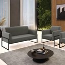 Ver imagem 2 de Sofá Namoradeira com Poltrona Base Industrial Alta Preto Marisa Suede D03 - D\'rossi Cor Grafite