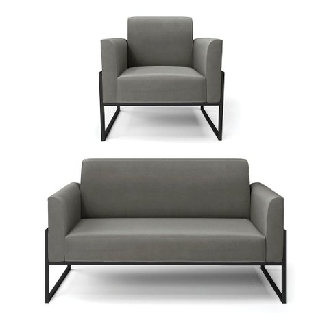 Sofá Namoradeira com Poltrona Base Industrial Alta Preto Marisa Suede D03 - D\'rossi Cor Grafite