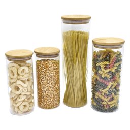 Potes de Vidro para Mantimentos com Tampa Bambu Oikos - 4 Pçs - 1