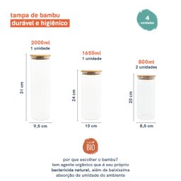 Potes de Vidro para Mantimentos com Tampa Bambu Oikos - 4 Pçs - 2