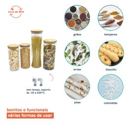 Potes de Vidro para Mantimentos com Tampa Bambu Oikos - 4 Pçs - 5