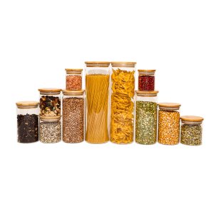 Potes de Vidro de Mantimentos com Tampa de Bambu 11 Pçs