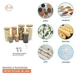 Potes de Vidro para Mantimentos com Tampa Bambu Oikos - 7 Pçs - 5 Potes de Vidro para Mantimentos com Tampa Bambu Oikos - 7 Pçs - 5