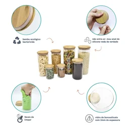 Potes de Vidro para Mantimentos com Tampa Bambu Oikos - 7 Pçs - 4 Potes de Vidro para Mantimentos com Tampa Bambu Oikos - 7 Pçs - 4