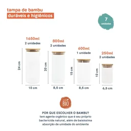 Potes de Vidro para Mantimentos com Tampa Bambu Oikos - 7 Pçs - 2 Potes de Vidro para Mantimentos com Tampa Bambu Oikos - 7 Pçs - 2