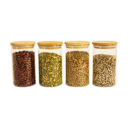 Kit 4 Potes de Vidro para Mantimentos 600Ml com Tampa Bambu - 1