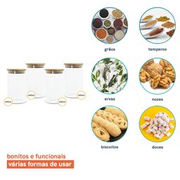 Kit 4 Potes de Vidro para Mantimentos 600Ml com Tampa Bambu - 5