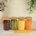 Ver imagem 2 de Kit 4 Potes de Vidro para Mantimentos 600Ml com Tampa Bambu