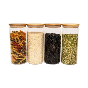 Kit 4 Potes de Vidro para Mantimentos 1650Ml com Tampa Bambu