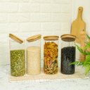 Ver imagem 3 de Kit 4 Potes de Vidro para Mantimentos 1650Ml com Tampa Bambu