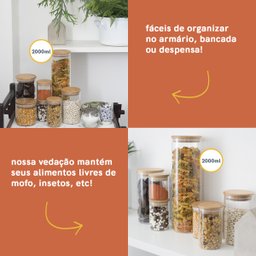 Kit 2 Potes para Mantimentos de 2l com Tampa de Bambu Oikos - 7