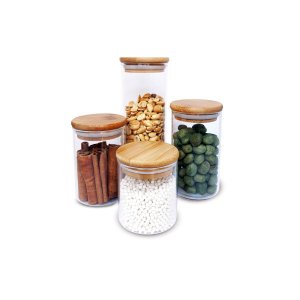Potes de Vidro para Mantimentos com Tampa Bambu Oikos - 4 Pçs