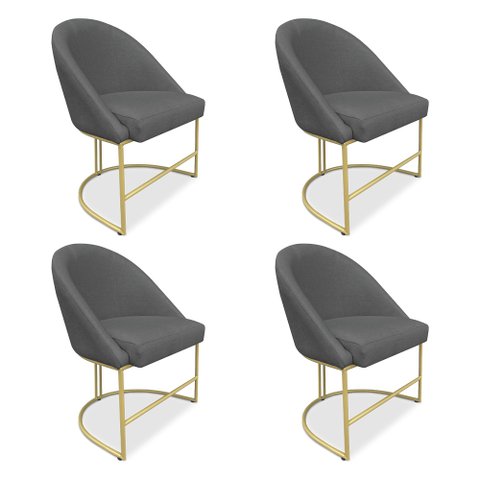 Kit 04 Cadeiras Poltrona de Jantar Bela Suede Grafite Base Metálica Industrial Dourado - Pallazio