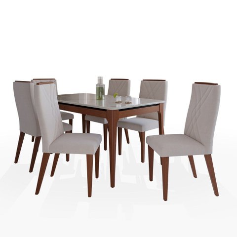 Mesa de Jantar com Vidro Verona 6 Cadeiras Bege 184x90cm