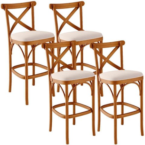 Kit 04 Banquetas Altas Cozinha Bancada Bar Sala de Jantar Estofada Ávila L02 Suede Bege - Lyam