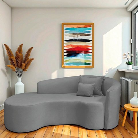 Recamier Curvo Orgânico 200cm 3 Lugares Lado Esquerdo para Sala de Estar Bouclé Londres