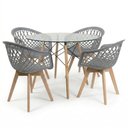 Ver imagem 2 de Kit Mesa Eames Vidro 90cm + 4 Cadeiras Web Wood Seat&Co