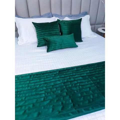 Peseira Drapeada Line Dupla Face em Veludo Cama Casal Cor:verde Escuro