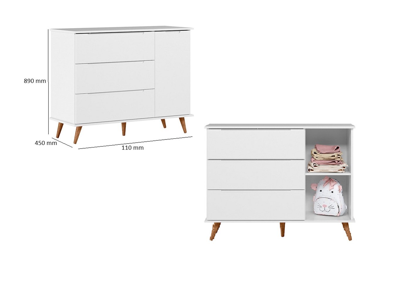 Cômoda Fraldário Lunna 3 Gavetas + Berço Mini Cama 3 em 1 Branco com Colchão 70x130 - 3