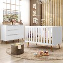 Ver imagem 2 de Cômoda Fraldário Lunna 3 Gavetas + Berço Mini Cama 3 em 1 Branco com Colchão 70x130