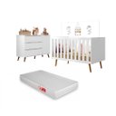 Ver imagem 1 de Cômoda Fraldário Lunna 3 Gavetas + Berço Mini Cama 3 em 1 Branco com Colchão 70x130