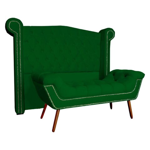 Conjunto Sienna Cabeceira e Recamier Queen 160 cm Suede Verde