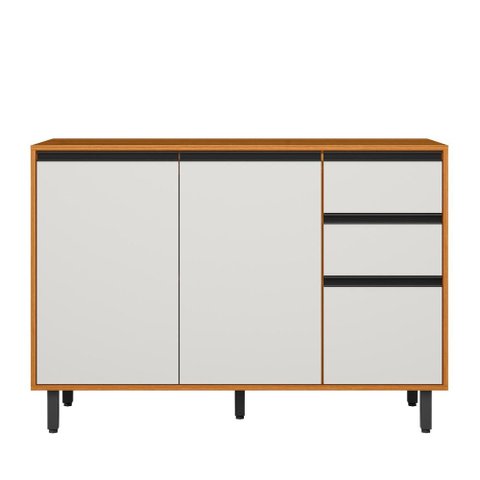 Balcao com Tampo 120 cm 3 Portas 2 Gavetas Ravena Freijo Off Acetinado Poliman