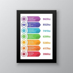 Quadro Frequência Vibracional Chakras 24x18cm - com vidro:Madeira preta - 1