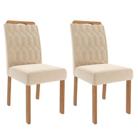 Kit 2 Cadeiras Estofadas Madeira Tauari 20225 Suede Nude Molci