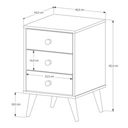 Mesa de Cabeceira 3 Gavetas Mdf Retro Pés em Madeira Agata:branco - 3