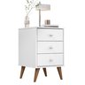 Mesa de Cabeceira 3 Gavetas Mdf Retro Pés em Madeira Agata:branco - 1