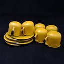 Ver imagem 5 de Kit Bule Café Chá com 6 Xícaras Pires Açucareiro Aço Esmaltado Amarelo
