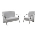 Ver imagem 1 de Kit Poltrona + Namoradeira Sevilha Braço Metal Decoração Recepção Escritório - Corino Branco