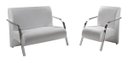 Ver imagem 1 de Kit Poltrona + Namoradeira Sevilha Braço Metal Decoração Recepção Escritório - Corino Branco