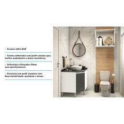 Gabinete para Banheiro sem Furação com Nicho Branco com Preto Suprema Luciane Móveis - 5