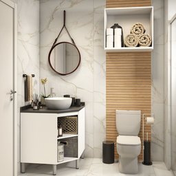 Gabinete para Banheiro sem Furação com Nicho Branco com Preto Suprema Luciane Móveis - 2