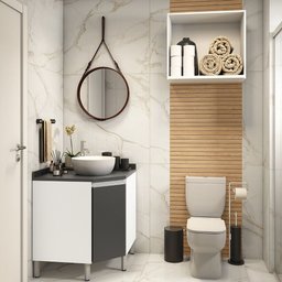 Gabinete para Banheiro sem Furação com Nicho Branco com Preto Suprema Luciane Móveis - 1