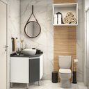 Ver imagem 1 de Gabinete para Banheiro sem Furação com Nicho Branco com Preto Suprema Luciane Móveis