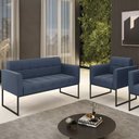 Ver imagem 2 de Sofá Namoradeira e 1 Poltrona Base Industrial Preto Ana Suede Azul Marinho - Ibiza