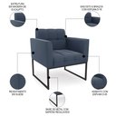 Ver imagem 5 de Sofá Namoradeira e 1 Poltrona Base Industrial Preto Ana Suede Azul Marinho - Ibiza