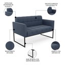Ver imagem 3 de Sofá Namoradeira e 1 Poltrona Base Industrial Preto Ana Suede Azul Marinho - Ibiza